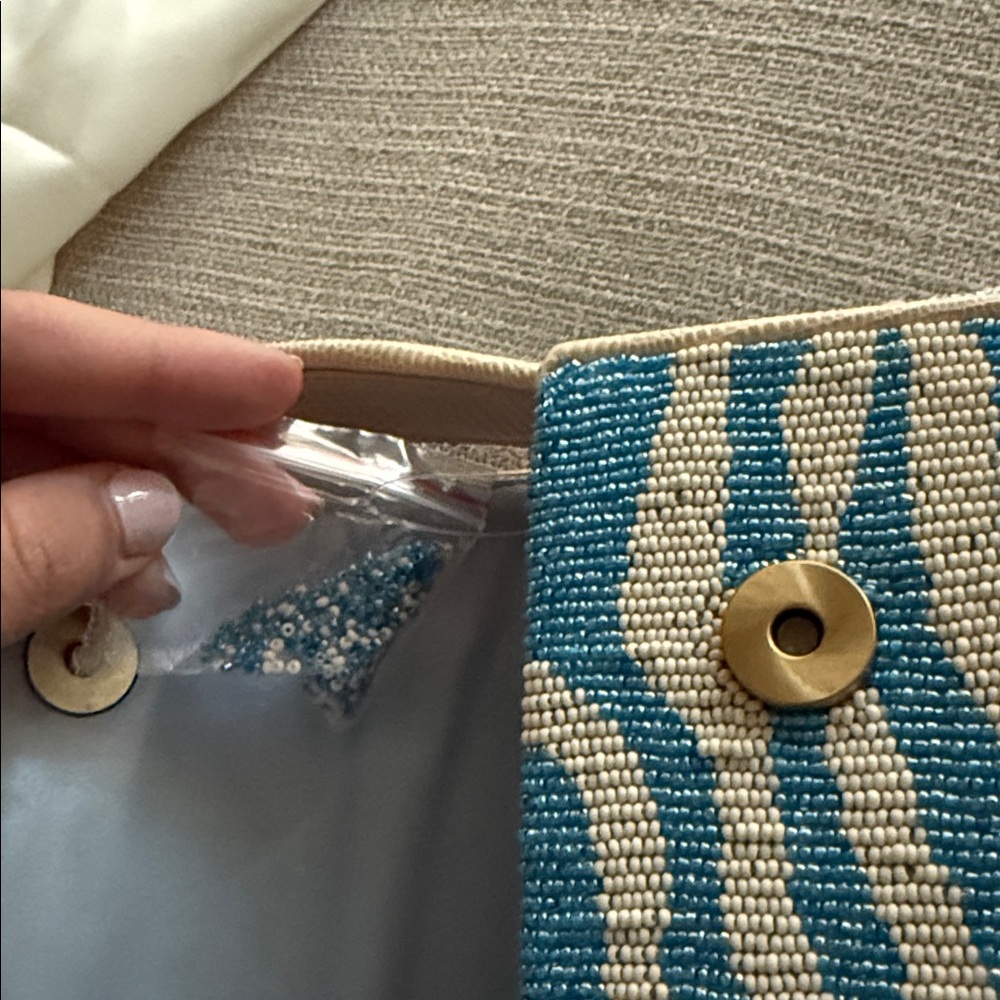 STAUD Zebra Pattern Blue and Cream Beaded Shoulder Bag - Picture 9 of 9